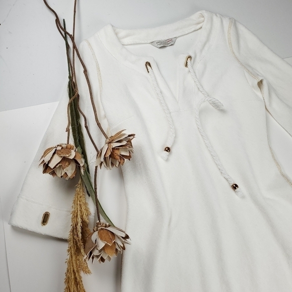 Boston Proper White Fleece Dress Gold Eyelets XXS - Picture 15 of 15